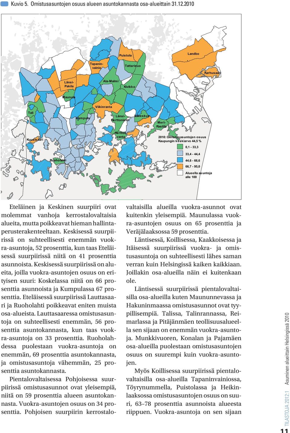 ranta 2010: Omistusasuntojen osuus Kaupungin keskiarvo 44,5 % 0,1-33,3 33,4-44,4 Ruoholahti 44,6-66,6 66,7-95,0 Alueella asuntoja alle 100 Eteläinen ja Keskinen suurpiiri ovat molemmat vanhoja