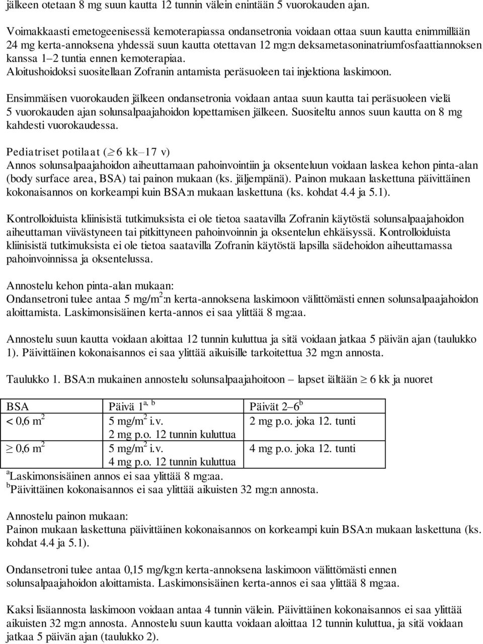 kanssa 1 2 tuntia ennen kemoterapiaa. Aloitushoidoksi suositellaan Zofranin antamista peräsuoleen tai injektiona laskimoon.