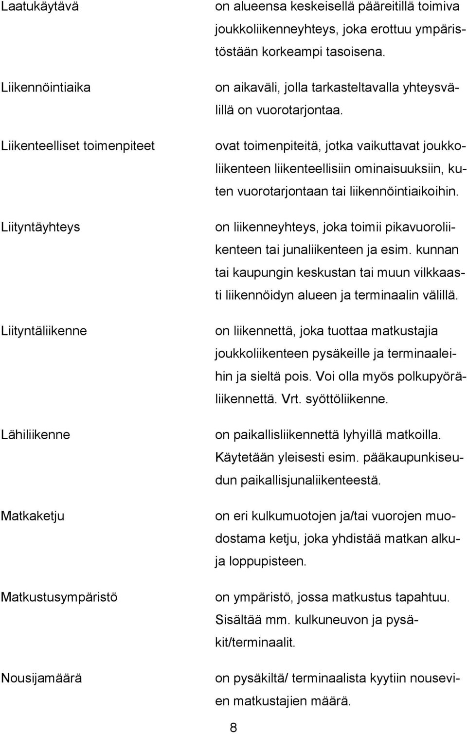 ovat toimenpiteitä, jotka vaikuttavat joukkoliikenteen liikenteellisiin ominaisuuksiin, kuten vuorotarjontaan tai liikennöintiaikoihin.