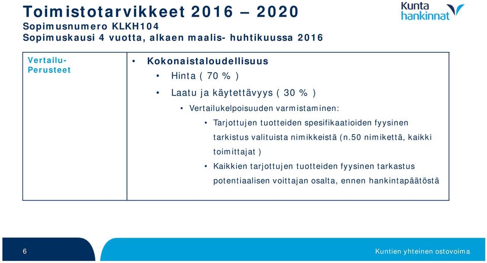 Tarjottujen tuotteiden spesifikaatioiden fyysinen tarkistus valituista nimikkeistä (n.