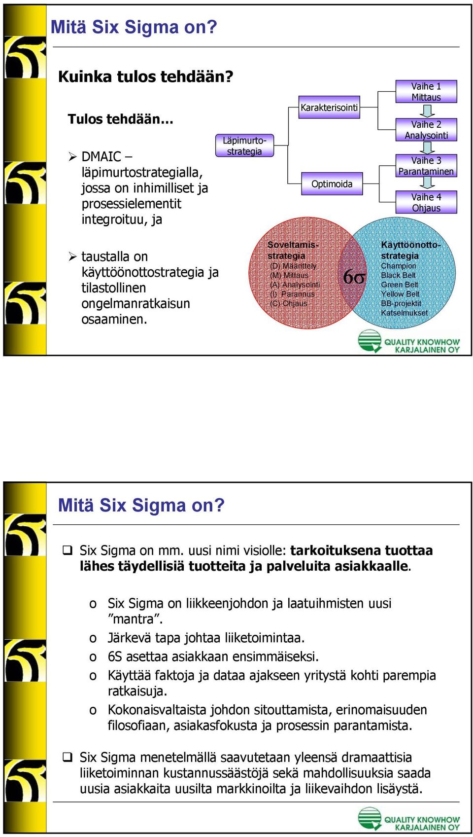 Parantaminen Vaihe 4 Ohjaus taustalla on käyttöönottostrategia ja tilastollinen ongelmanratkaisun osaaminen.