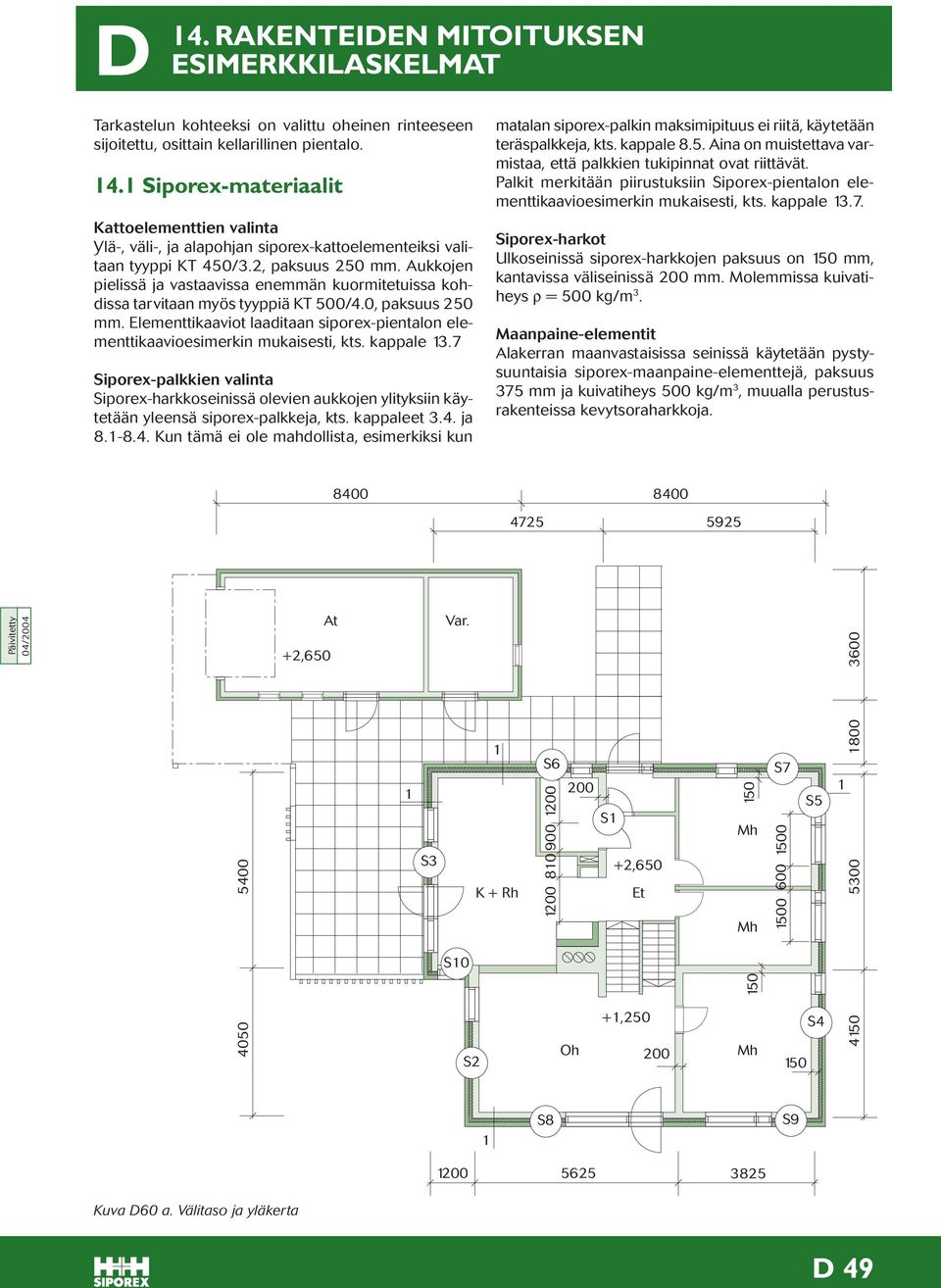 Elementtikaaviot laaditaan siporex-pientalon elementtikaavioesimerkin mukaisesti, kts. kappale 13.