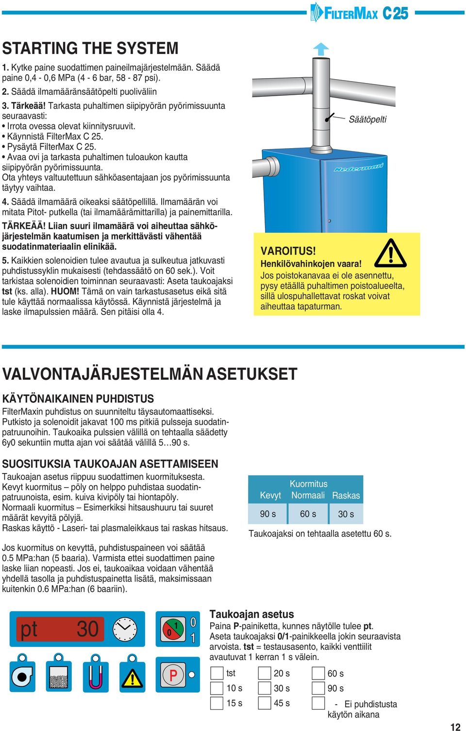 Avaa ovi ja tarkasta puhaltimen tuloaukon kautta siipipyörän pyörimissuunta. Ota yhteys valtuutettuun sähköasentajaan jos pyörimissuunta täytyy vaihtaa. 4. Säädä ilmamäärä oikeaksi säätöpellillä.