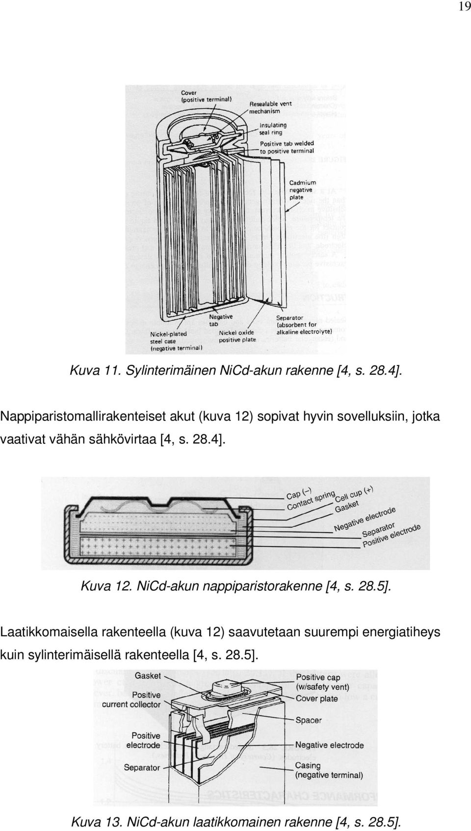 sähkövirtaa [4, s. 28.4]. Kuva 12. NiCd-akun nappiparistorakenne [4, s. 28.5].