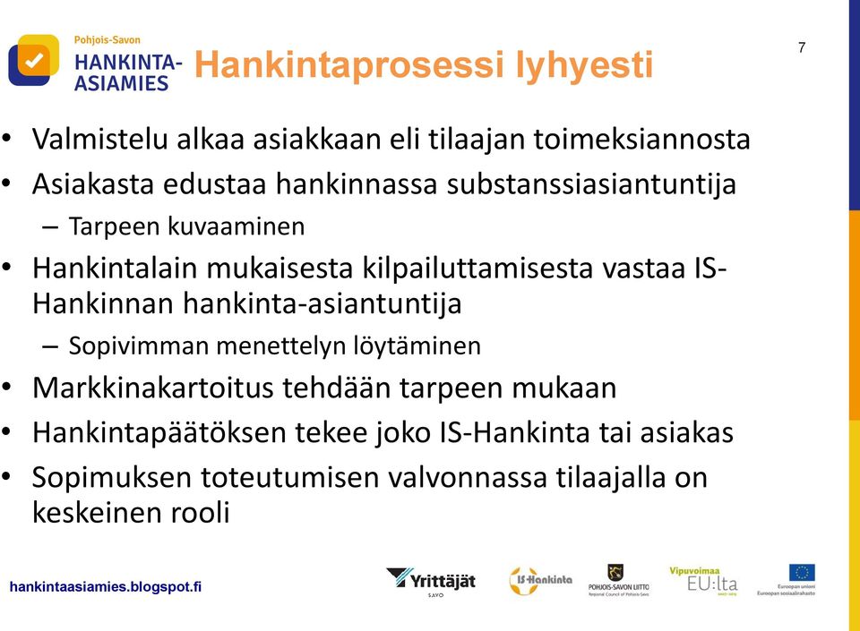 Hankinnan hankinta-asiantuntija Sopivimman menettelyn löytäminen Markkinakartoitus tehdään tarpeen mukaan