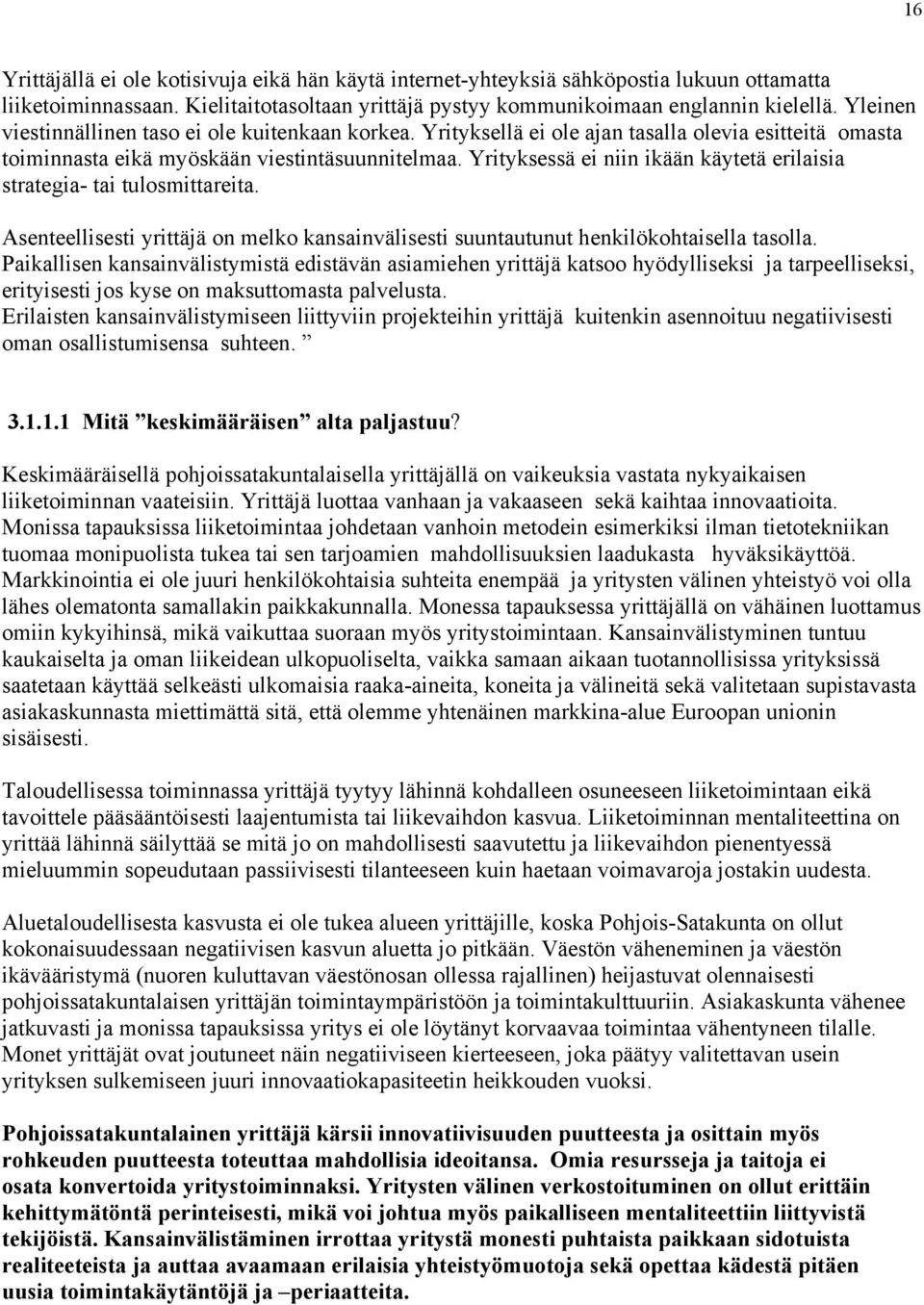 Yrityksessä ei niin ikään käytetä erilaisia strategia- tai tulosmittareita. Asenteellisesti yrittäjä on melko kansainvälisesti suuntautunut henkilökohtaisella tasolla.