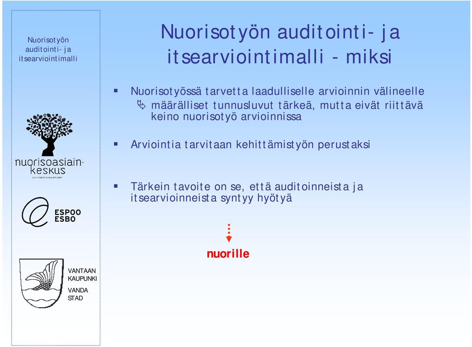 nuorisotyö arvioinnissa Arviointia tarvitaan kehittämistyön perustaksi