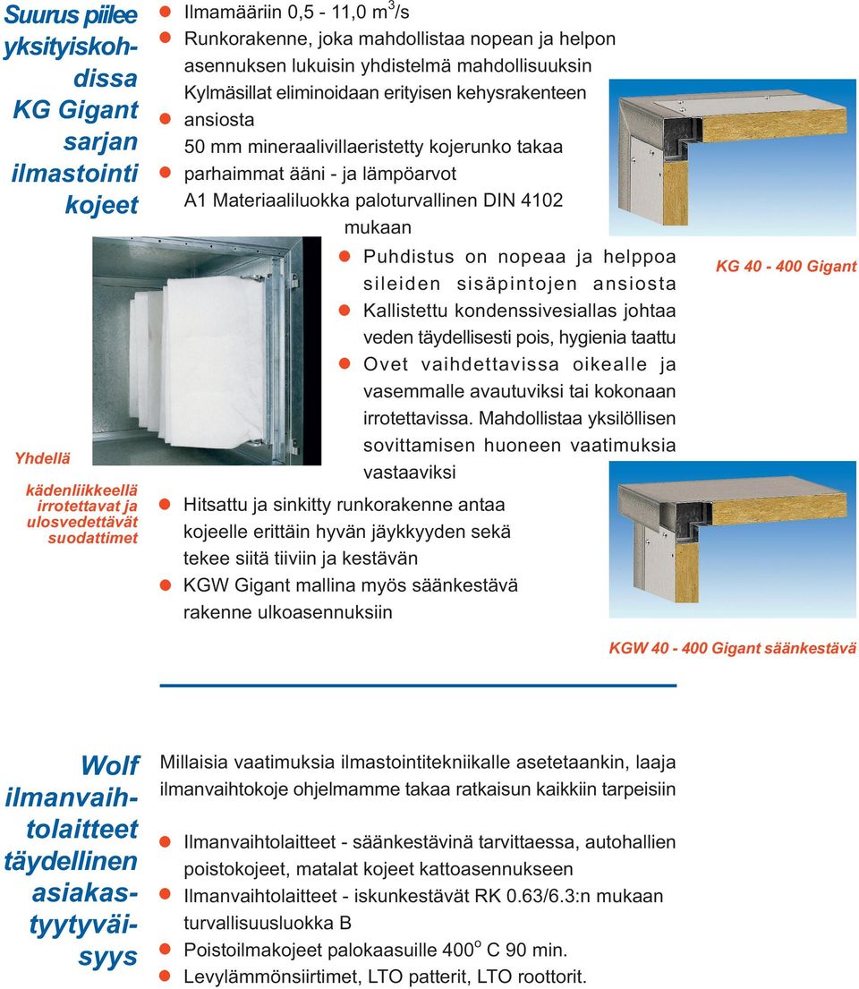 Materiaaliluokka paloturvallinen DIN 4102 mukaan Puhdistus on nopeaa ja helppoa sileiden sisäpintojen ansiosta Kallistettu kondenssivesiallas johtaa veden täydellisesti pois, hygienia taattu Ovet