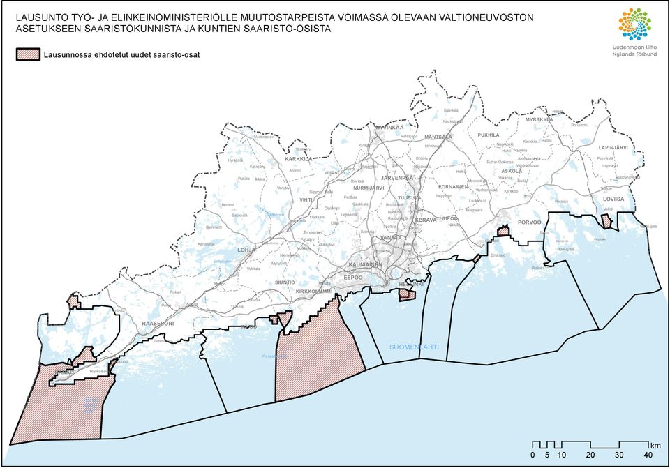TUUSULA Klaukkala Rusutjärvi Nahkela Lepsämä Hyrylä Ruotsinkylä Keimola Seutula Paippinen KERAVA Korso VANTAA Tikkurila Myyrmäki Masala ESPOO SIPOO Porlammi Hallila Kankkila LAPINJÄRVI Pakila