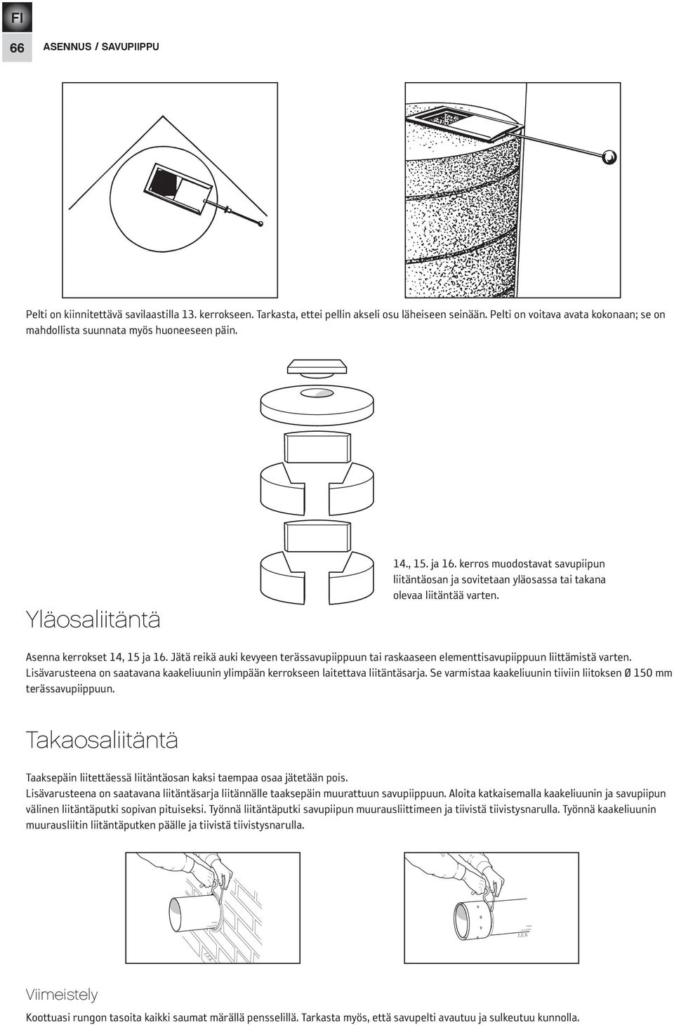 kerros muodostavat savupiipun liitäntäosan ja sovitetaan yläosassa tai takana olevaa liitäntää varten. Asenna kerrokset 14, 15 ja 16.
