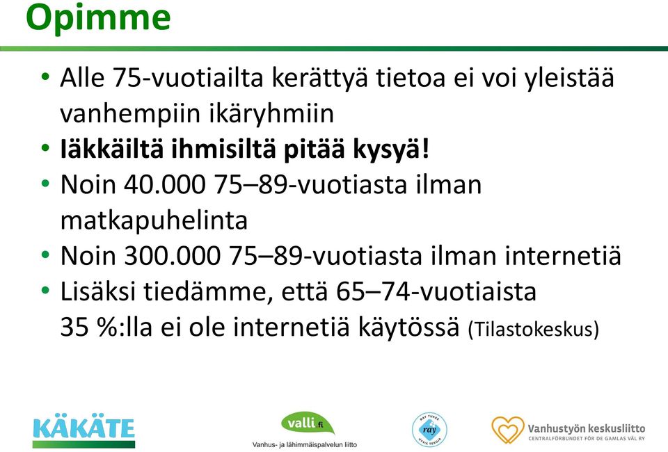 000 75 89-vuotiasta ilman matkapuhelinta Noin 300.