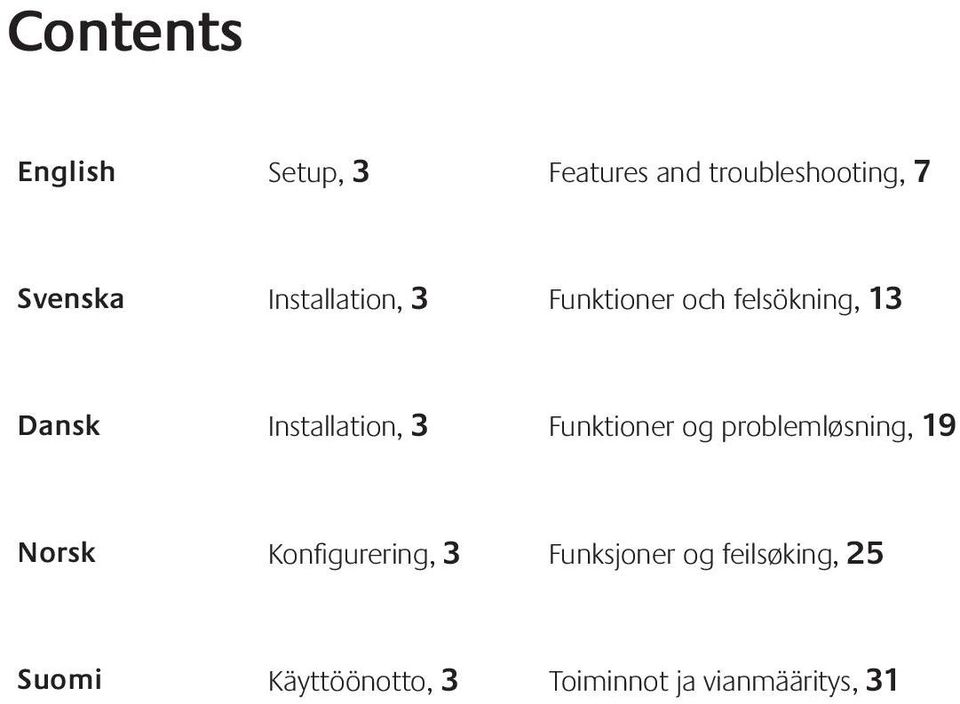 Funktioner og problemløsning, 19 Norsk Konfigurering, 3 Funksjoner
