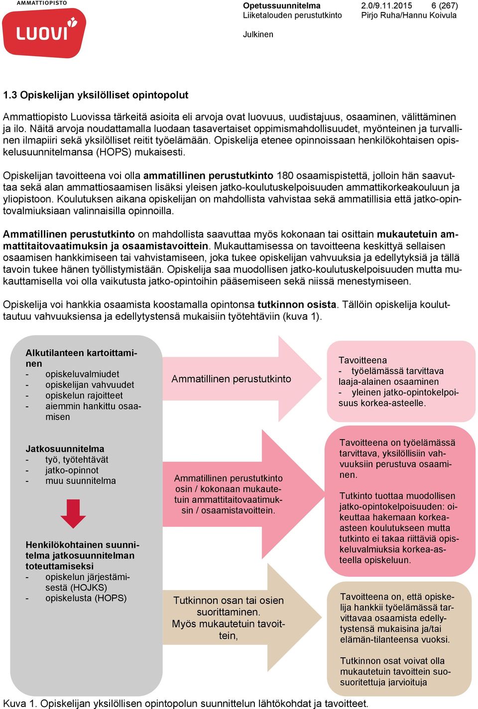 Opiskelija etenee opinnoissaan henkilökohtaisen opiskelusuunnitelmansa (HOPS).