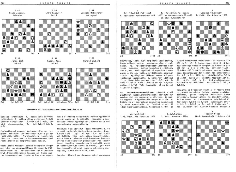 Palko Die SchwaLbe 1961 150 Janos Csak Unkari 151 Apro Unkari ~aszlo ax b) Rd5->f5 4+1 ax Kaksi () ratkaisua 7+14 ~OOGINEN E~I UUSSAKSA~AINEN SHAKKITEHTÄVÄ - II Korjaus artikkelin 1.