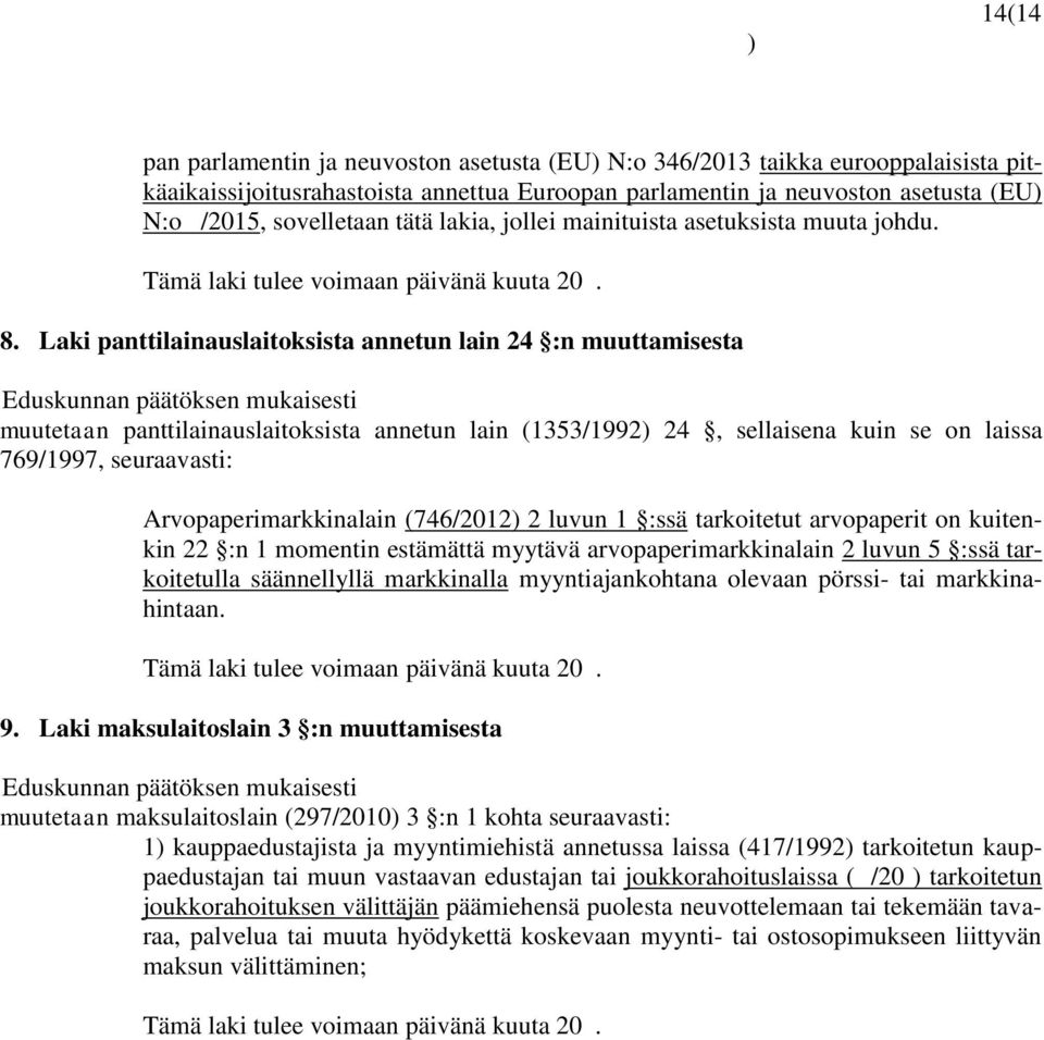 Laki panttilainauslaitoksista annetun lain 24 :n muuttamisesta muutetaan panttilainauslaitoksista annetun lain (1353/1992) 24, sellaisena kuin se on laissa 769/1997, seuraavasti: