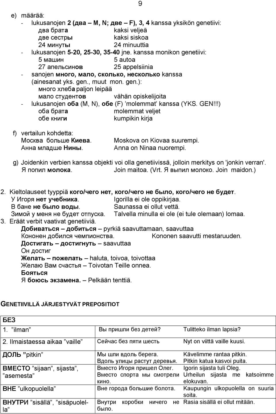 GEN!!!) оба брата molemmat veljet обе книги kumpikin kirja 9 f) vertailun kohdetta: Москва больше Киева. Анна младше Нины. Moskova on Kiovaa suurempi. Anna on Ninaa nuorempi.