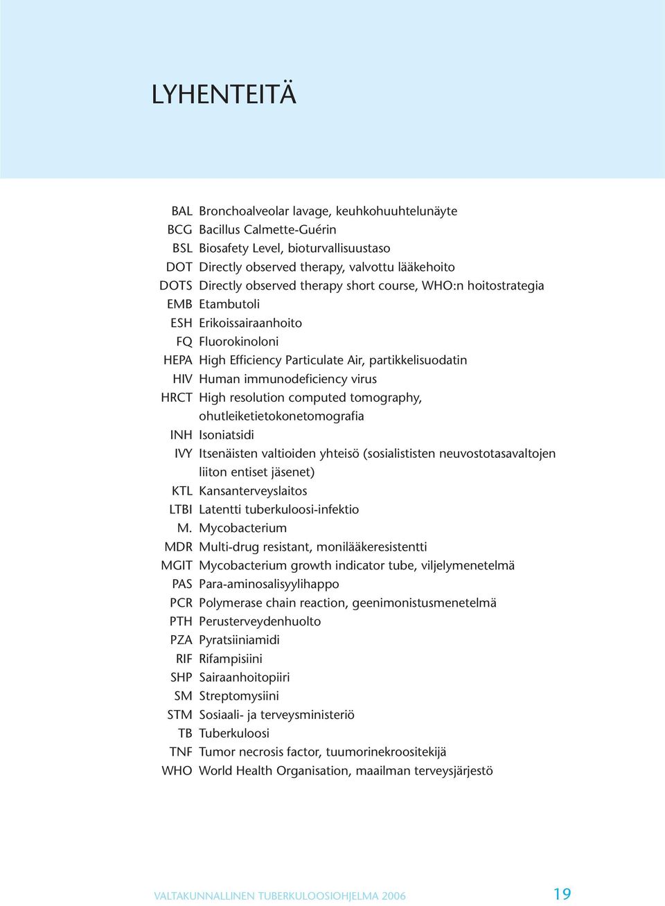 HRCT High resolution computed tomography, ohutleiketietokonetomografia INH Isoniatsidi IVY Itsenäisten valtioiden yhteisö (sosialististen neuvostotasavaltojen liiton entiset jäsenet) KTL