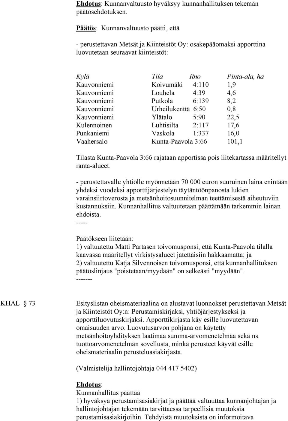 Kauvonniemi Louhela 4:39 4,6 Kauvonniemi Putkola 6:139 8,2 Kauvonniemi Urheilukenttä 6:50 0,8 Kauvonniemi Ylätalo 5:90 22,5 Kulennoinen Luhtisilta 2:117 17,6 Punkaniemi Vaskola 1:337 16,0 Vaahersalo