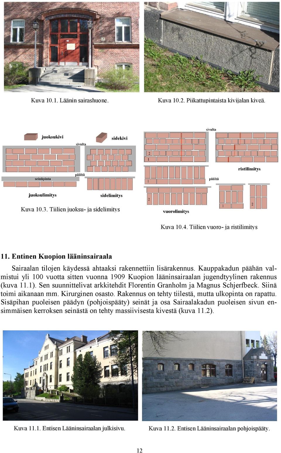 Kauppakadun päähän valmistui yli 100 vuotta sitten vuonna 1909 Kuopion lääninsairaalan jugendtyylinen rakennus (kuva 11.1). Sen suunnittelivat arkkitehdit Florentin Granholm ja Magnus Schjerfbeck.