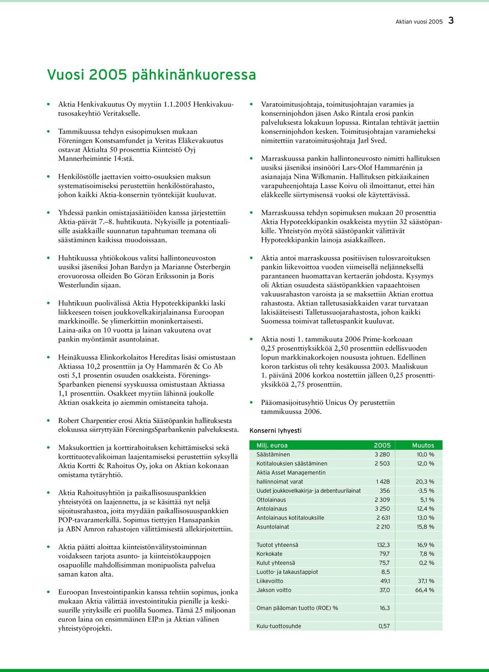 Henkilöstölle jaettavien voitto-osuuksien maksun systematisoimiseksi perustettiin henkilöstörahasto, johon kaikki Aktia-konsernin työntekijät kuuluvat.