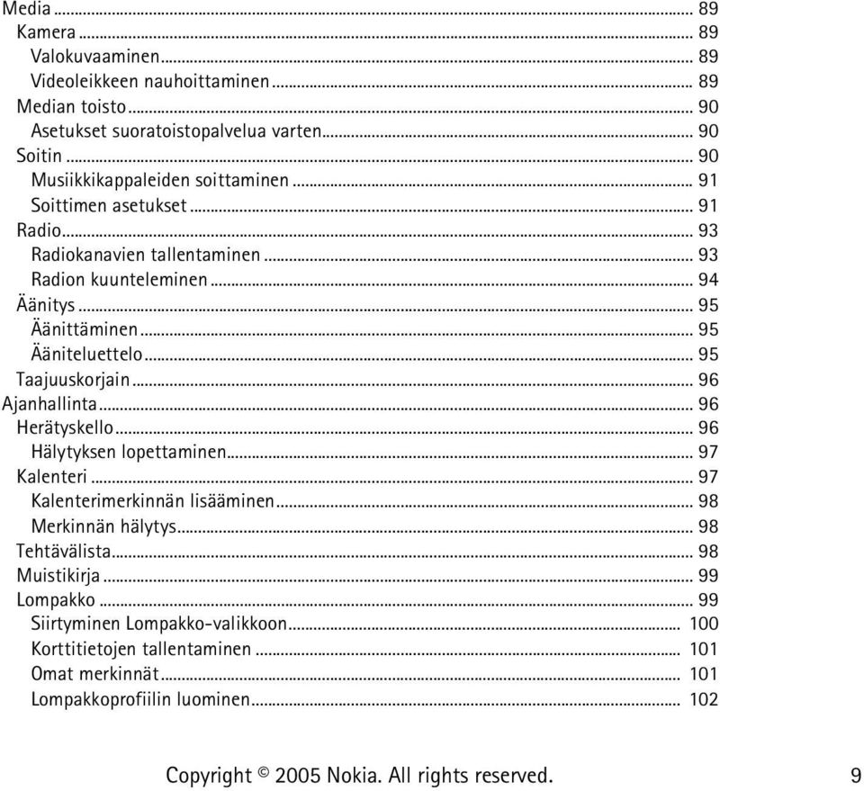 .. 95 Ääniteluettelo... 95 Taajuuskorjain... 96 Ajanhallinta... 96 Herätyskello... 96 Hälytyksen lopettaminen... 97 Kalenteri... 97 Kalenterimerkinnän lisääminen.