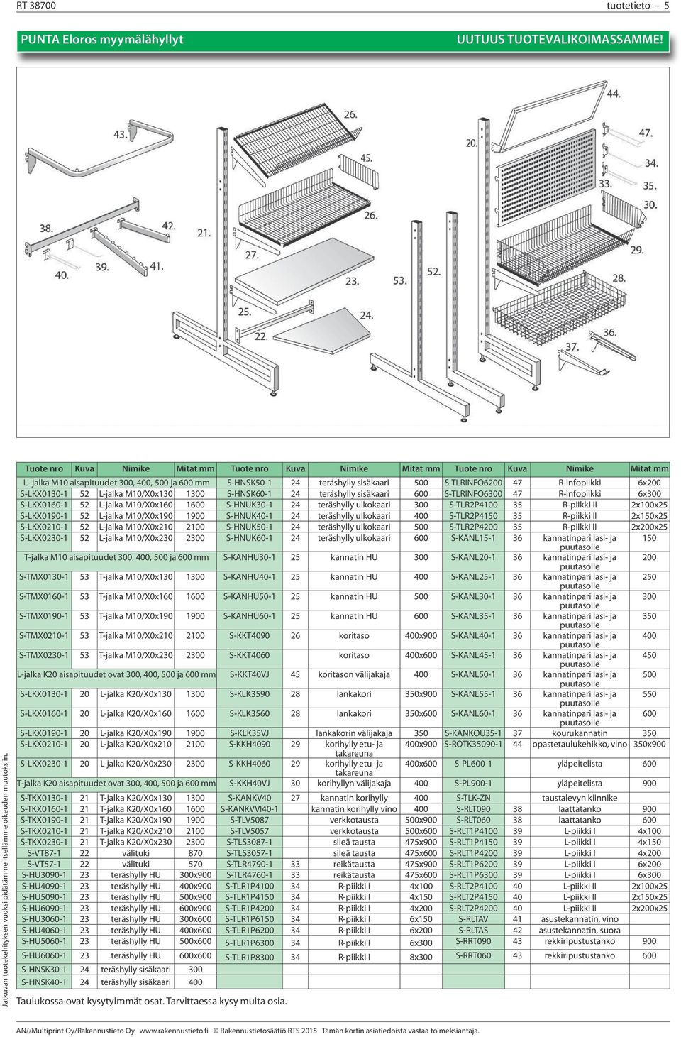 R-infopiikki 6x200 S-LKX0130-1 52 L-jalka M10/X0x130 1300 S-HNSK60-1 24 teräshylly sisäkaari 600 S-TLRINFO6300 47 R-infopiikki 6x300 S-LKX0160-1 52 L-jalka M10/X0x160 1600 S-HNUK30-1 24 teräshylly