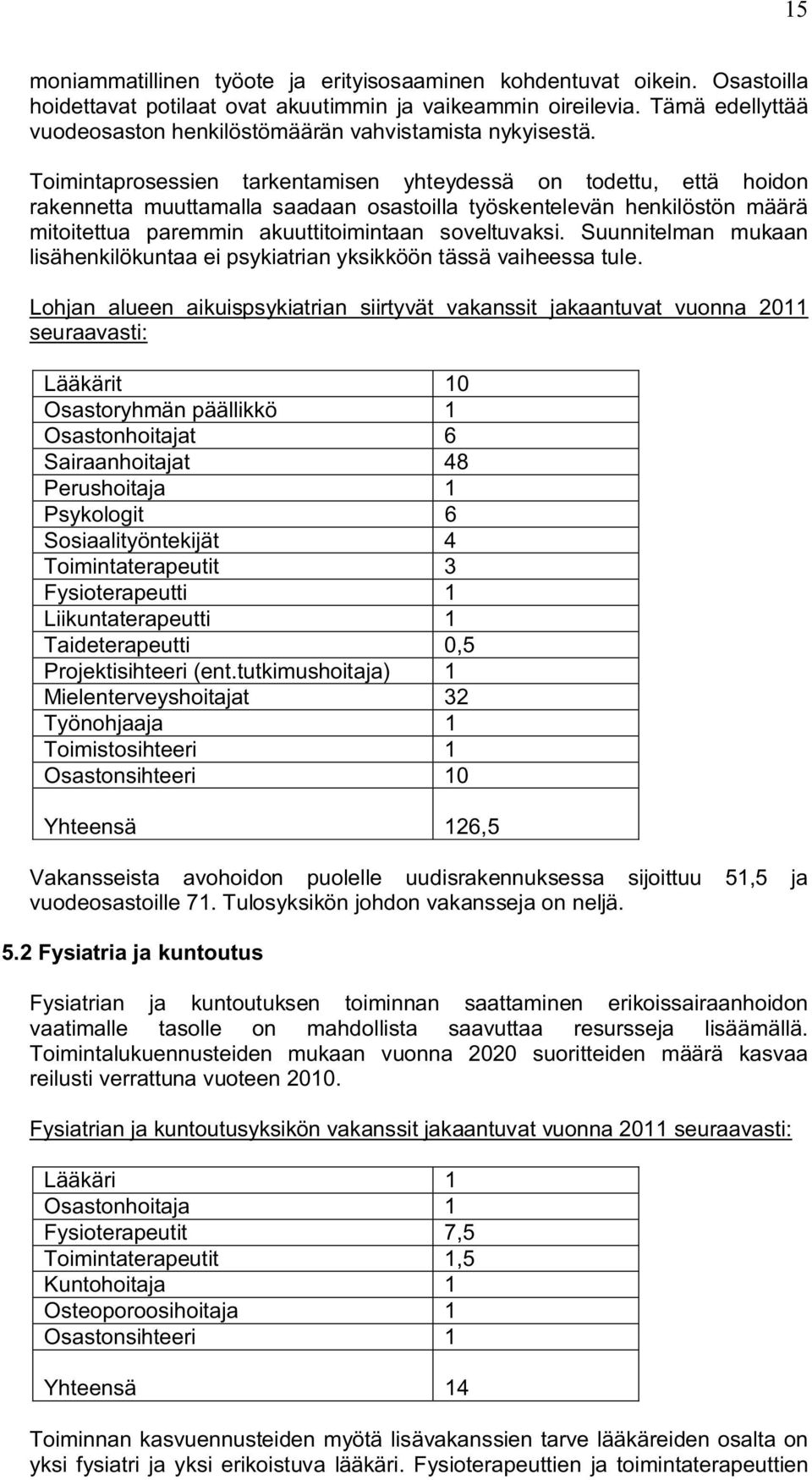 Toimintaprosessien tarkentamisen yhteydessä on todettu, että hoidon rakennetta muuttamalla saadaan osastoilla työskentelevän henkilöstön määrä mitoitettua paremmin akuuttitoimintaan soveltuvaksi.