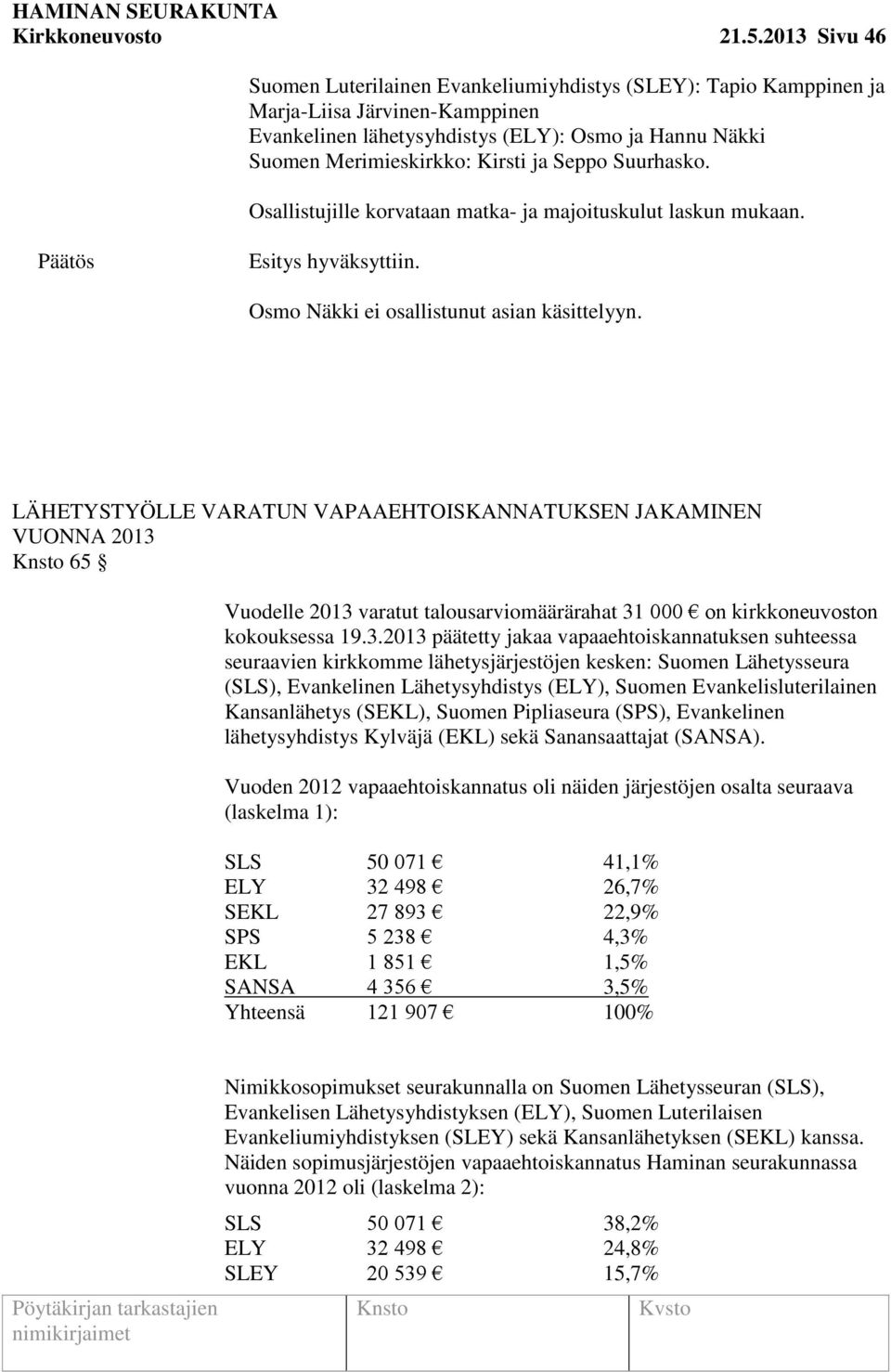 Seppo Suurhasko. Osallistujille korvataan matka- ja majoituskulut laskun mukaan. hyväksyttiin. Osmo Näkki ei osallistunut asian käsittelyyn.