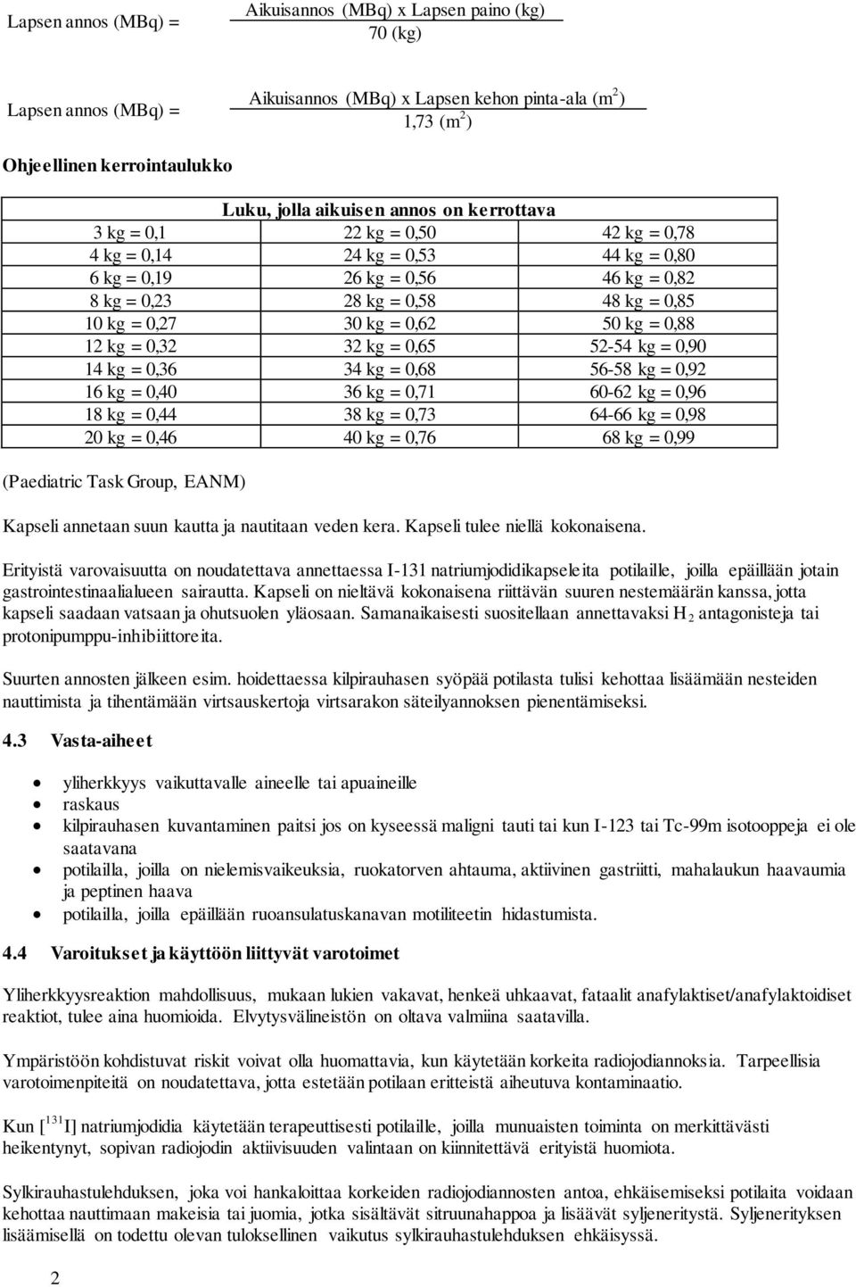 kg = 0,88 12 kg = 0,32 32 kg = 0,65 52-54 kg = 0,90 14 kg = 0,36 34 kg = 0,68 56-58 kg = 0,92 16 kg = 0,40 36 kg = 0,71 60-62 kg = 0,96 18 kg = 0,44 38 kg = 0,73 64-66 kg = 0,98 20 kg = 0,46 40 kg =