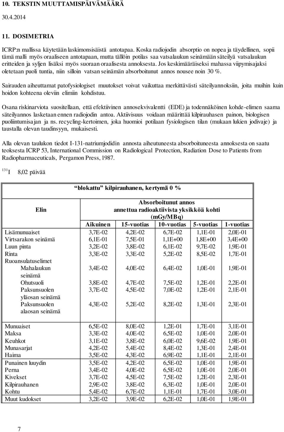 suoraan oraalisesta annoksesta. Jos keskimääräiseksi mahassa viipymisajaksi oletetaan puoli tuntia, niin silloin vatsan seinämän absorboitunut annos nousee noin 30 %.