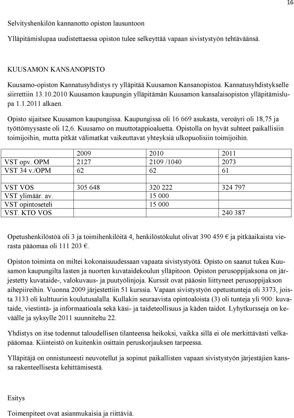 2010 Kuusamon kaupungin ylläpitämän Kuusamon kansalaisopiston ylläpitämislupa 1.1.2011 alkaen. Opisto sijaitsee Kuusamon kaupungissa.