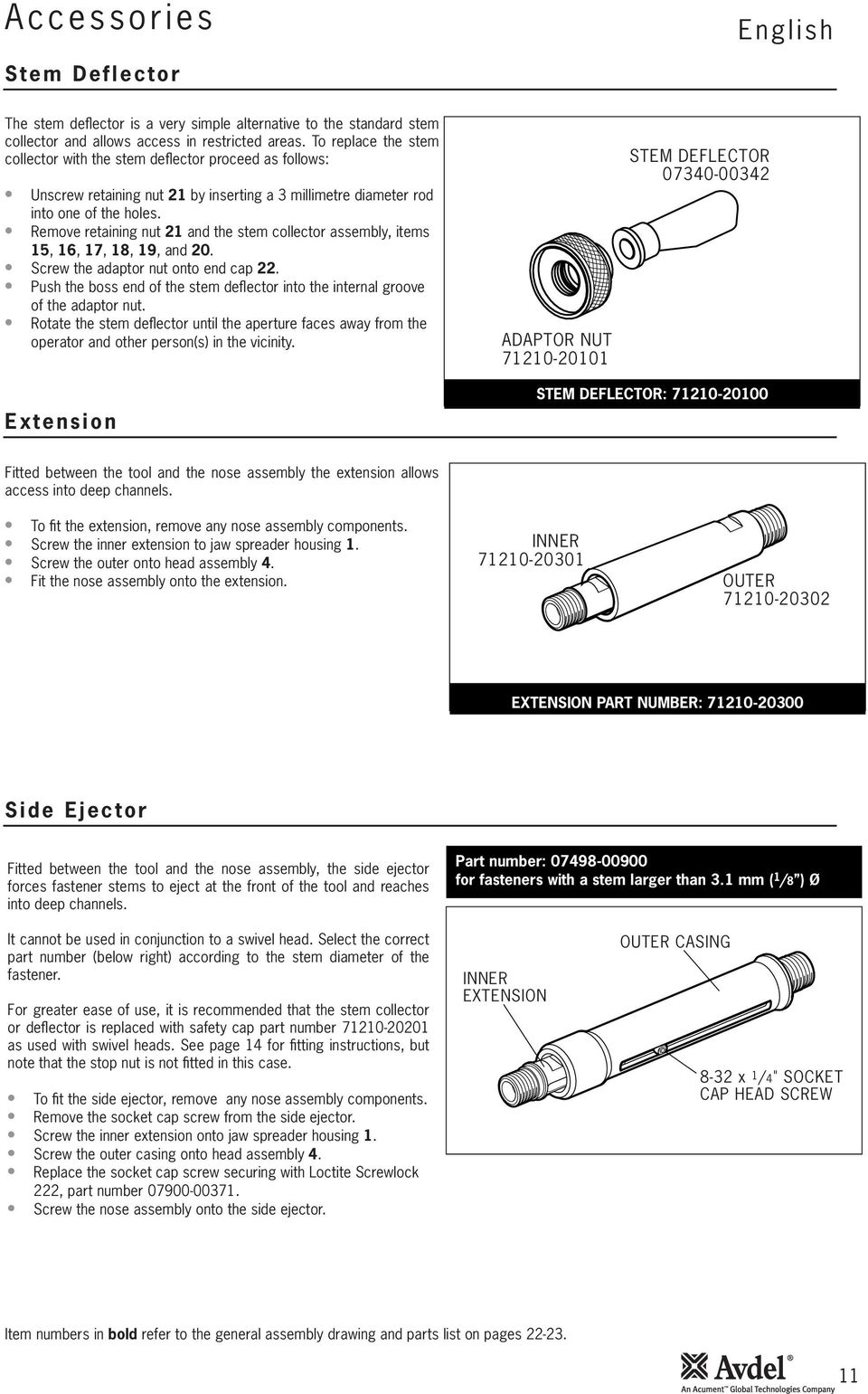 Remove retaining nut and the stem collector assembly, items 5, 6, 7, 8, 9, and 0. Screw the adaptor nut onto end cap.