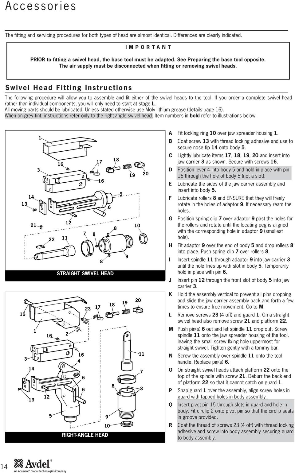 Swivel Head Fitting Instructions The following procedure will allow you to assemble and fit either of the swivel heads to the tool.