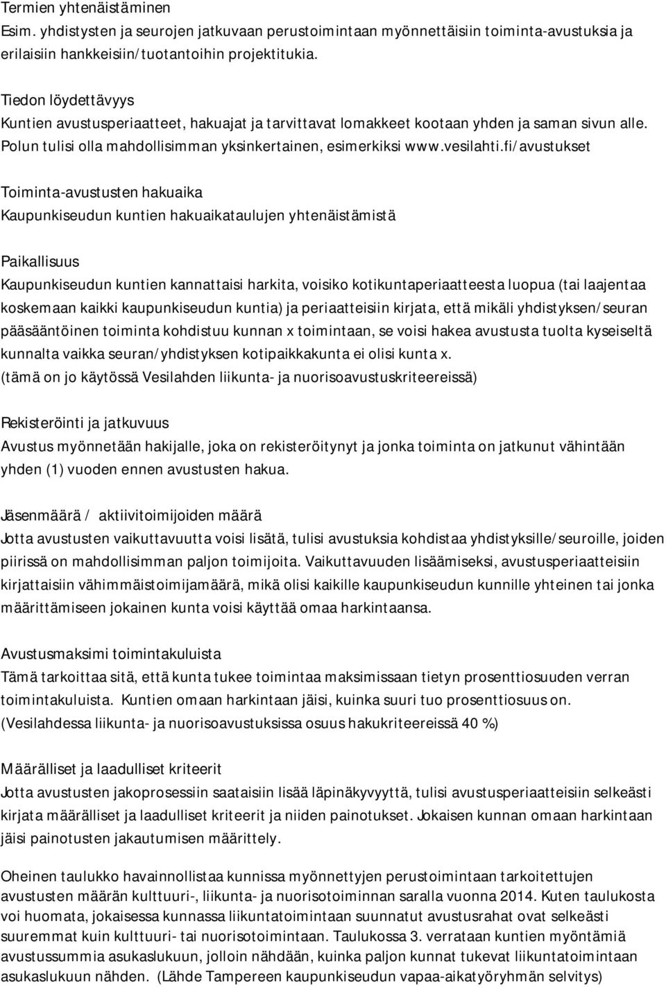 fi/avustukset Toiminta-avustusten hakuaika Kaupunkiseudun kuntien hakuaikataulujen yhtenäistämistä Paikallisuus Kaupunkiseudun kuntien kannattaisi harkita, voisiko kotikuntaperiaatteesta luopua (tai