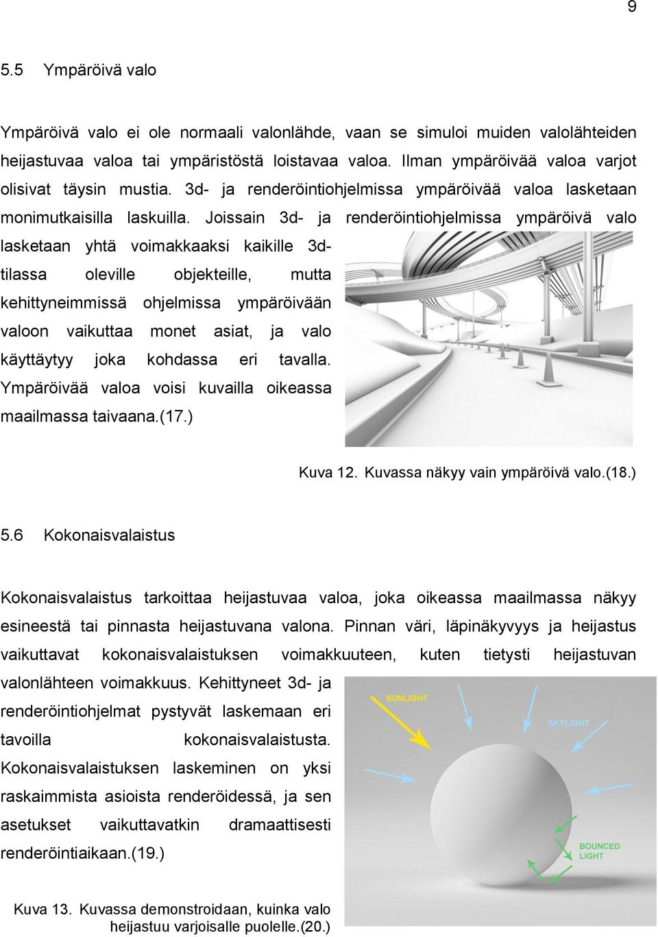 Joissain 3d- ja renderöintiohjelmissa ympäröivä valo lasketaan yhtä voimakkaaksi kaikille 3dtilassa oleville objekteille, mutta kehittyneimmissä ohjelmissa ympäröivään valoon vaikuttaa monet asiat,