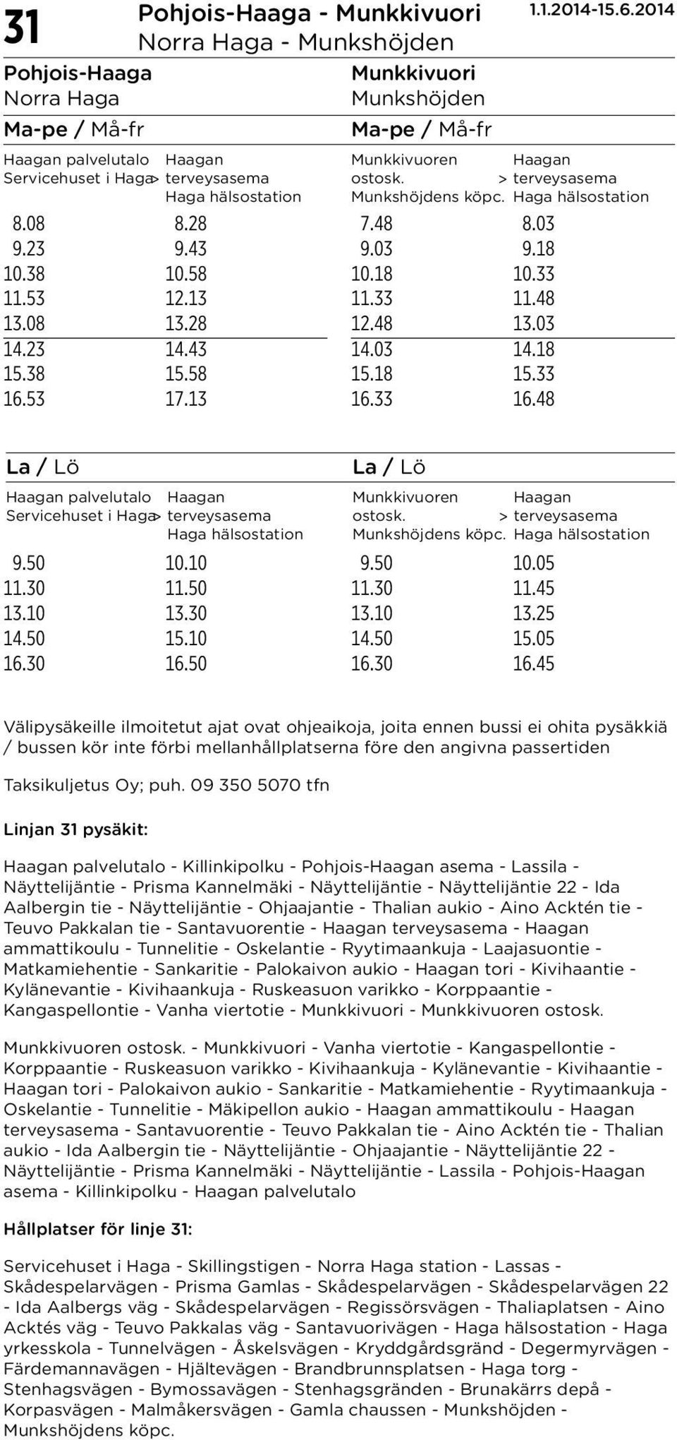 58 15.18 15.33 16.53 17.13 16.33 16.48 La / Lö La / Lö Haagan palvelutalo Haagan Munkkivuoren Haagan Servicehuset i Haga> terveysasema > terveysasema Haga hälsostation Munkshöjdens köpc.