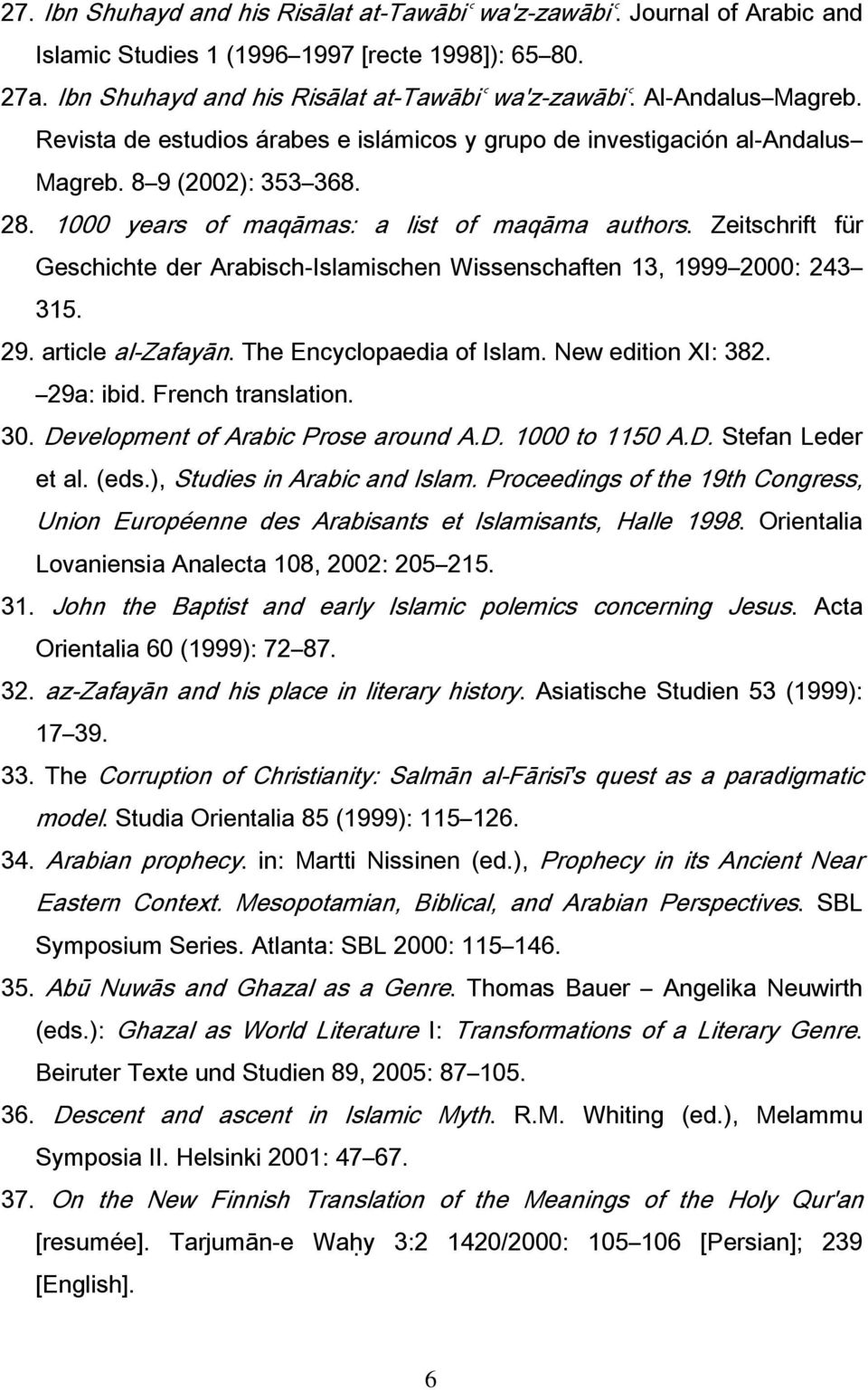 Zeitschrift für Geschichte der Arabisch-Islamischen Wissenschaften 13, 1999 2000: 243 315. 29. article al-zafayān. The Encyclopaedia of Islam. New edition XI: 382. 29a: ibid. French translation. 30.