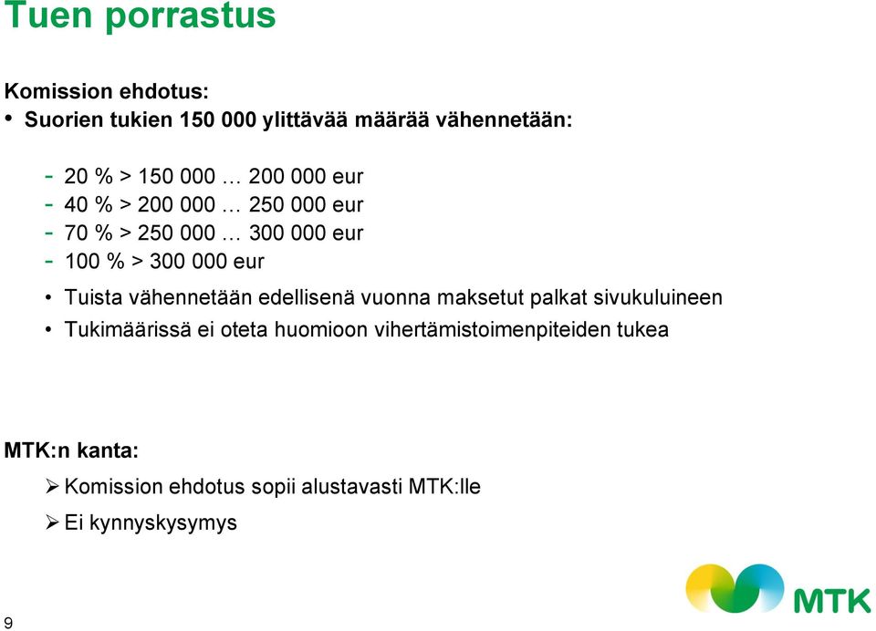 Tuista vähennetään edellisenä vuonna maksetut palkat sivukuluineen Tukimäärissä ei oteta huomioon