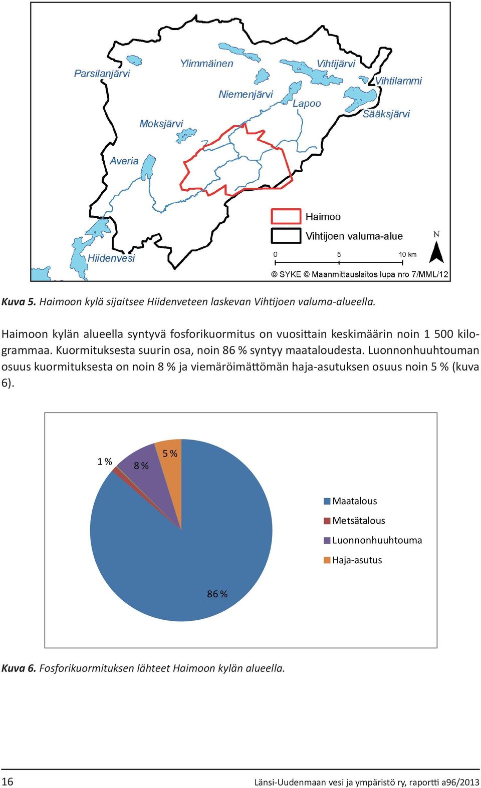 Kuormituksesta suurin osa, noin 86 % syntyy maataloudesta.