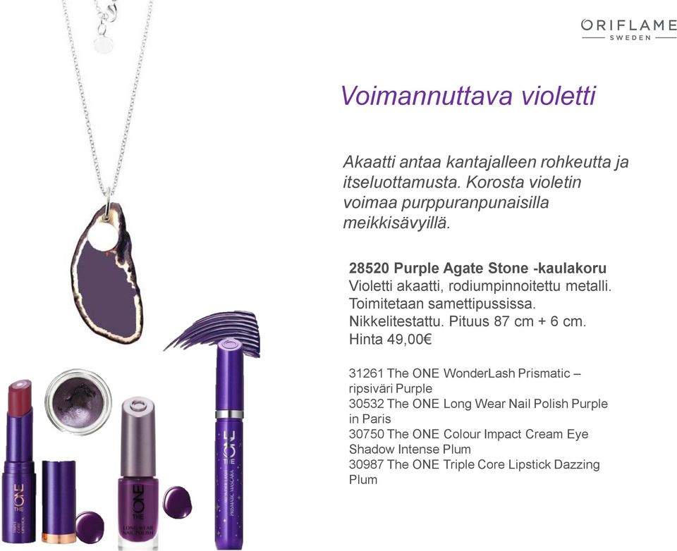 28520 Purple Agate Stone -kaulakoru Violetti akaatti, rodiumpinnoitettu metalli. Toimitetaan samettipussissa. Nikkelitestattu.