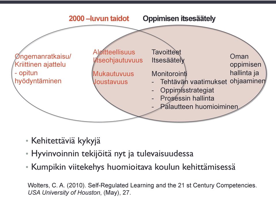 huomioiminen Oman oppimisen hallinta ja ohjaaminen Kehitettäviä kykyjä Hyvinvoinnin tekijöitä nyt ja tulevaisuudessa Kumpikin viitekehys