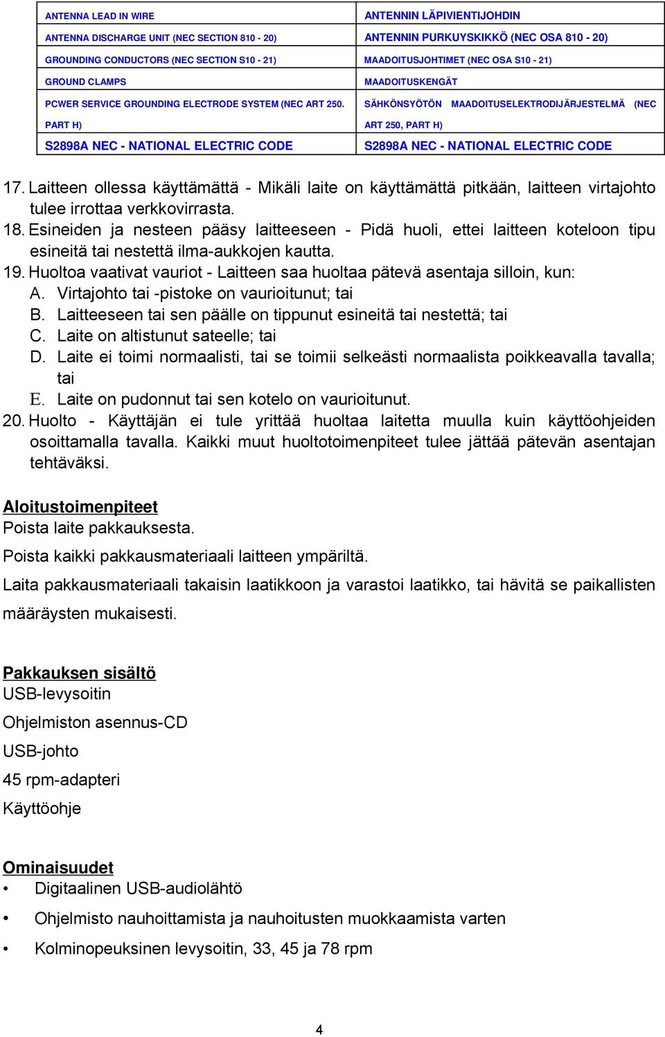 PART H) S2898A NEC - NATIONAL ELECTRIC CODE MAADOITUSKENGÄT SÄHKÖNSYÖTÖN MAADOITUSELEKTRODIJÄRJESTELMÄ (NEC ART 250, PART H) S2898A NEC - NATIONAL ELECTRIC CODE 17.