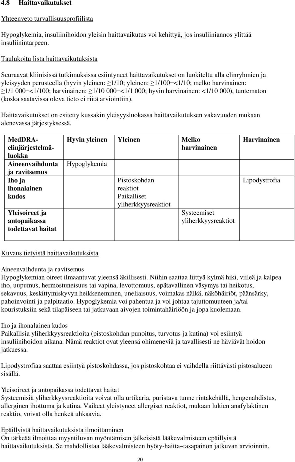 <1/10; melko harvinainen: 1/1 000 <1/100; harvinainen: 1/10 000 <1/1 000; hyvin harvinainen: <1/10 000), tuntematon (koska saatavissa oleva tieto ei riitä arviointiin).