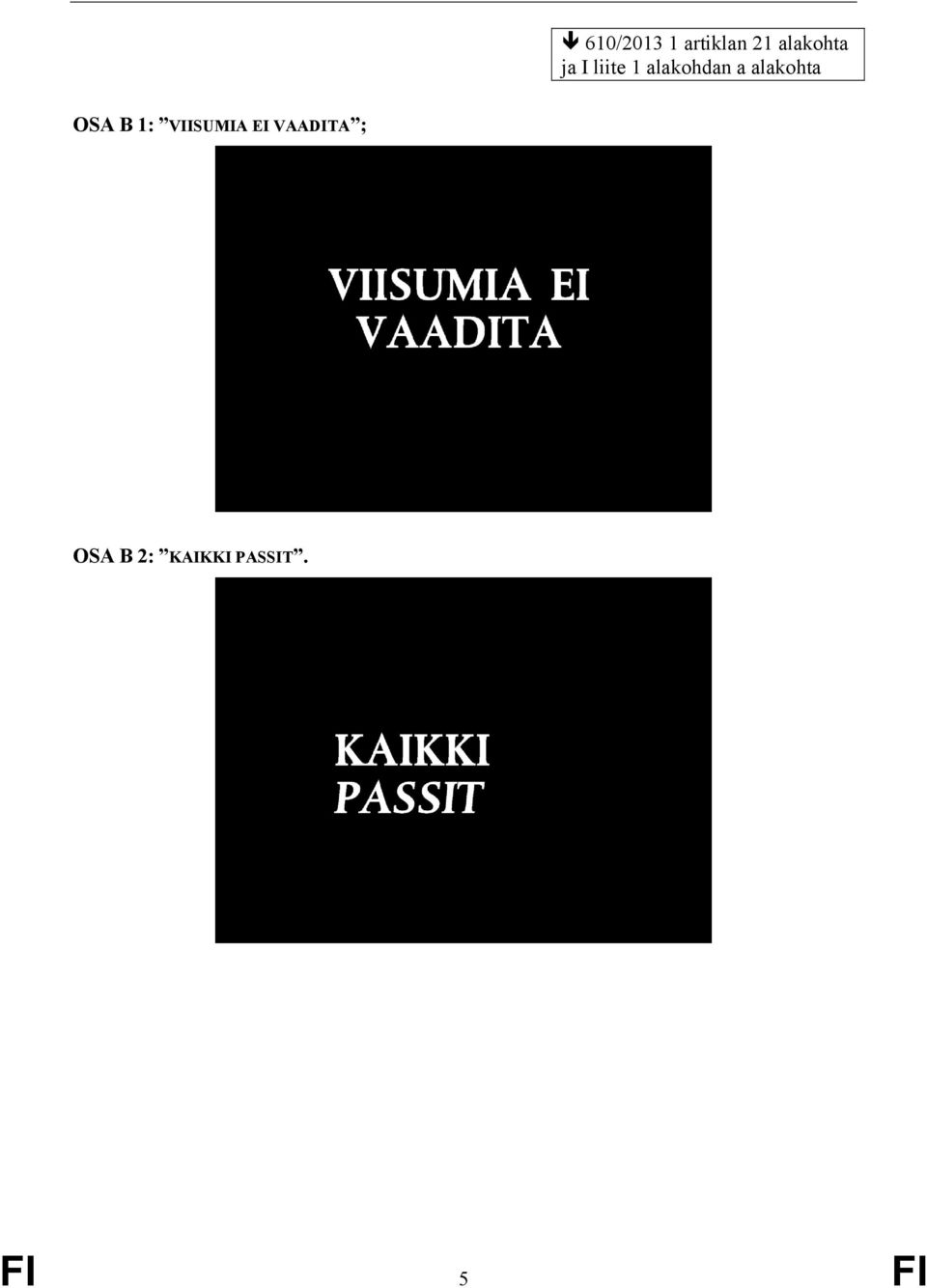 alakohta OSA B 1: VIISUMIA EI
