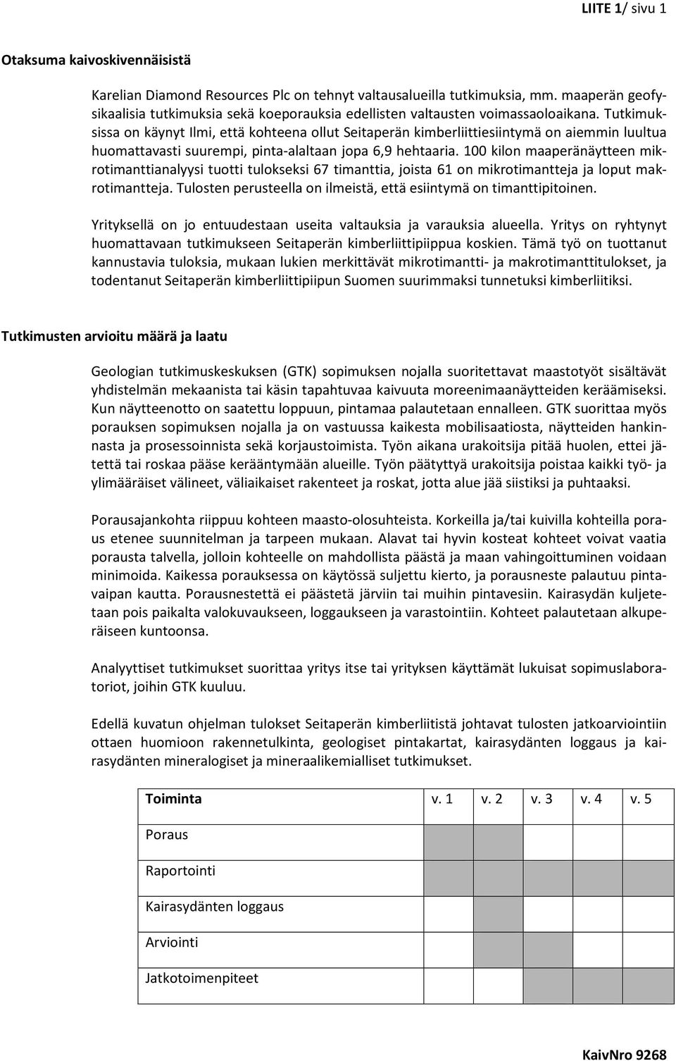 Tutkimuksissa on käynyt Ilmi, että kohteena ollut Seitaperän kimberliittiesiintymä on aiemmin luultua huomattavasti suurempi, pinta-alaltaan jopa 6,9 hehtaaria.