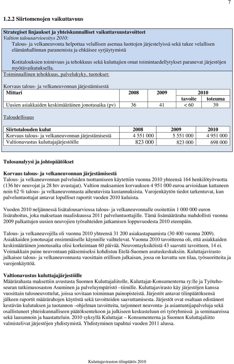 järjestelyissä sekä tukee velallisen elämänhallinnan paranemista ja ehkäisee syrjäytymistä Kotitalouksien toimivuus ja tehokkuus sekä kuluttajien omat toimintaedellytykset paranevat järjestöjen