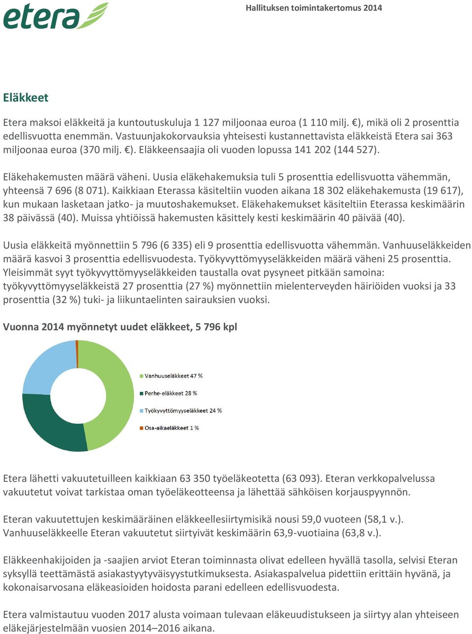 Uusia eläkehakemuksia tuli 5 prosenttia edellisvuotta vähemmän, yhteensä 7 696 (8 071).