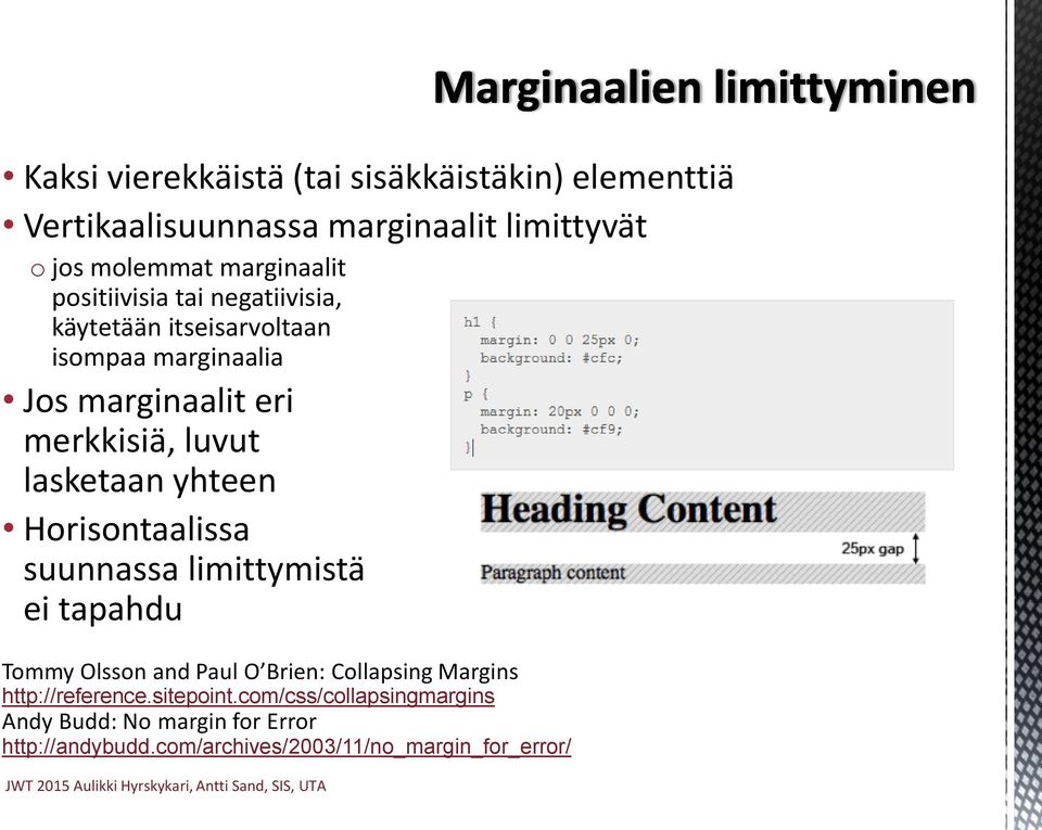 yhteen Horisontaalissa suunnassa limittymistä ei tapahdu Tommy Olsson and Paul O Brien: Collapsing Margins http://reference.