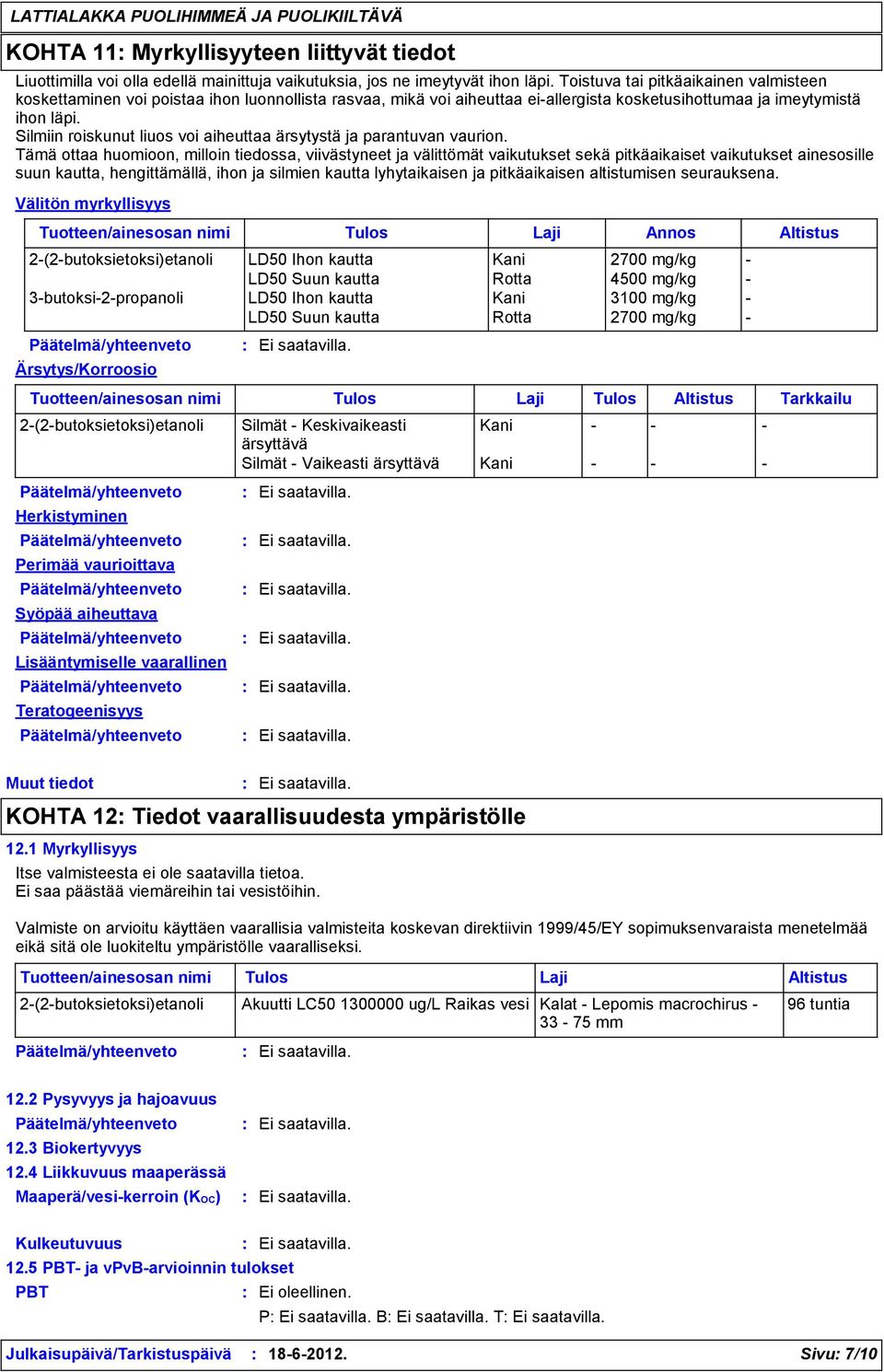 Silmiin roiskunut liuos voi aiheuttaa ärsytystä ja parantuvan vaurion.