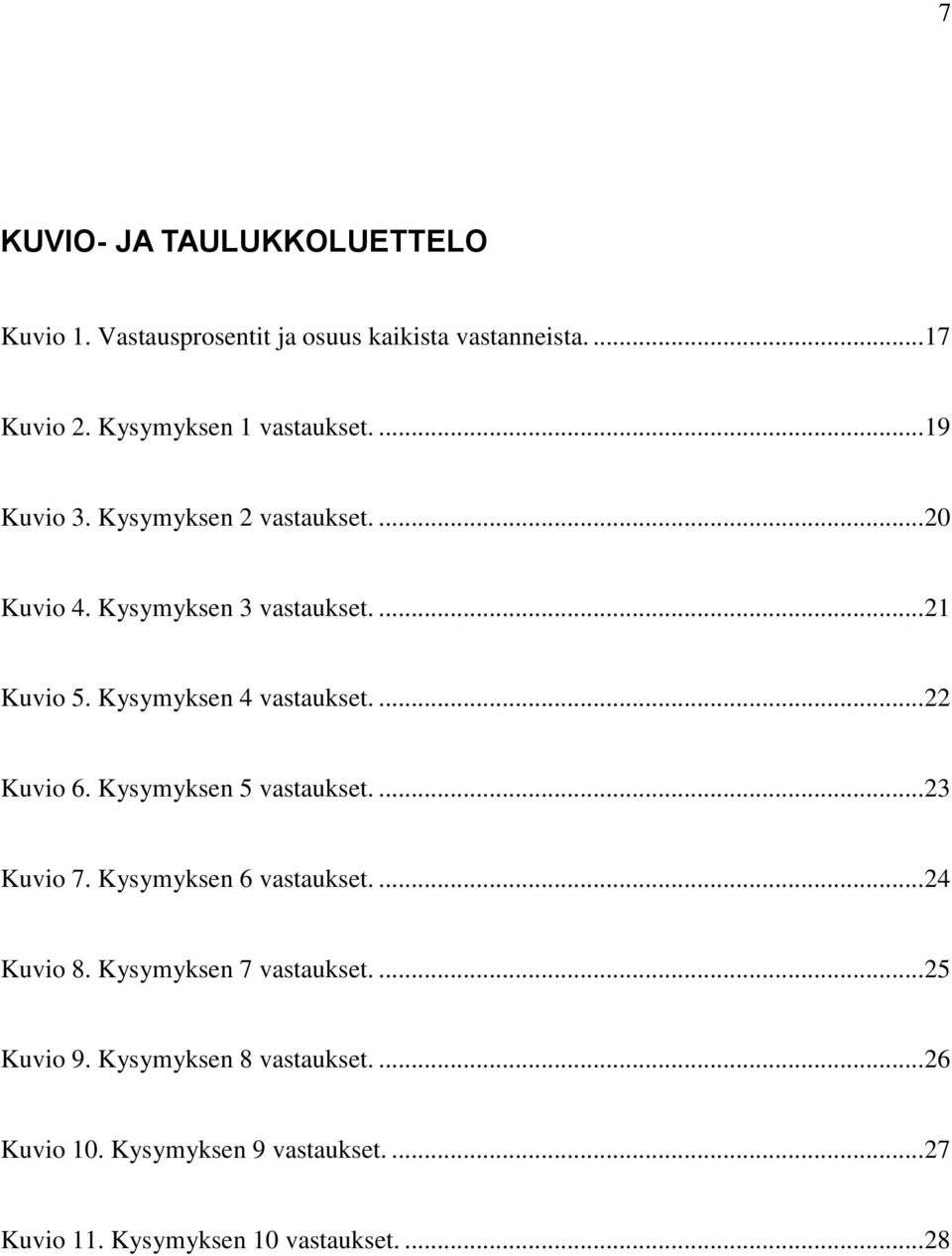 Kysymyksen 4 vastaukset.... 22 Kuvio 6. Kysymyksen 5 vastaukset.... 23 Kuvio 7. Kysymyksen 6 vastaukset.... 24 Kuvio 8.